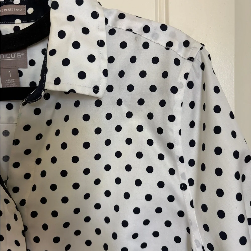 Chico's Navy and White Polka Dot Blouse - Picture 4 of 6